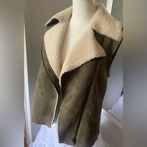 Vince Olive and Cream Shearling Vest